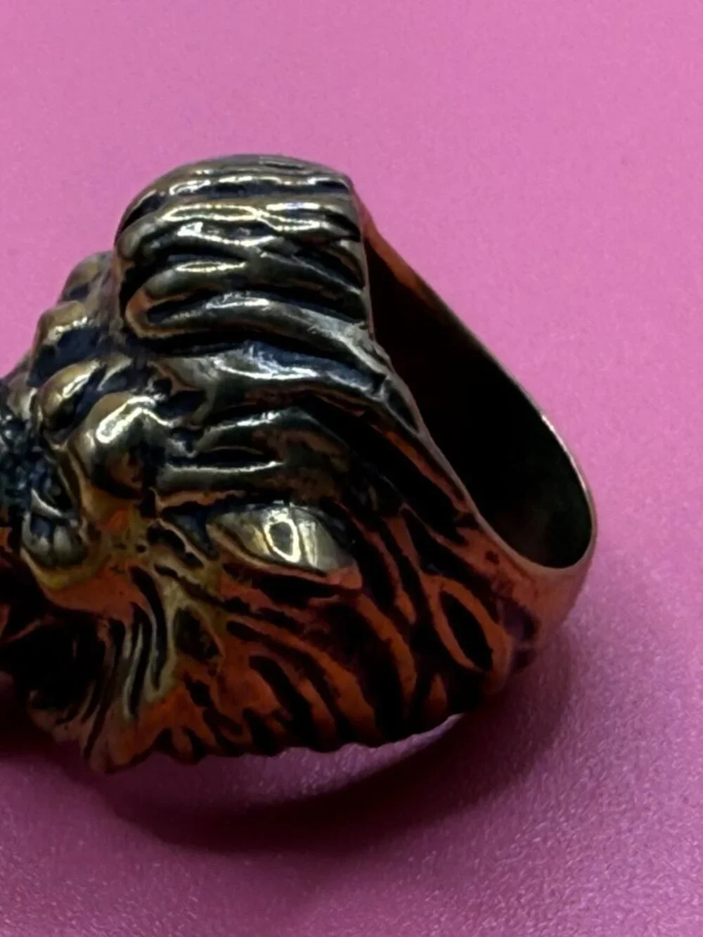 Huge Vintage Artist Made Solid Bronze Lion Head Ring